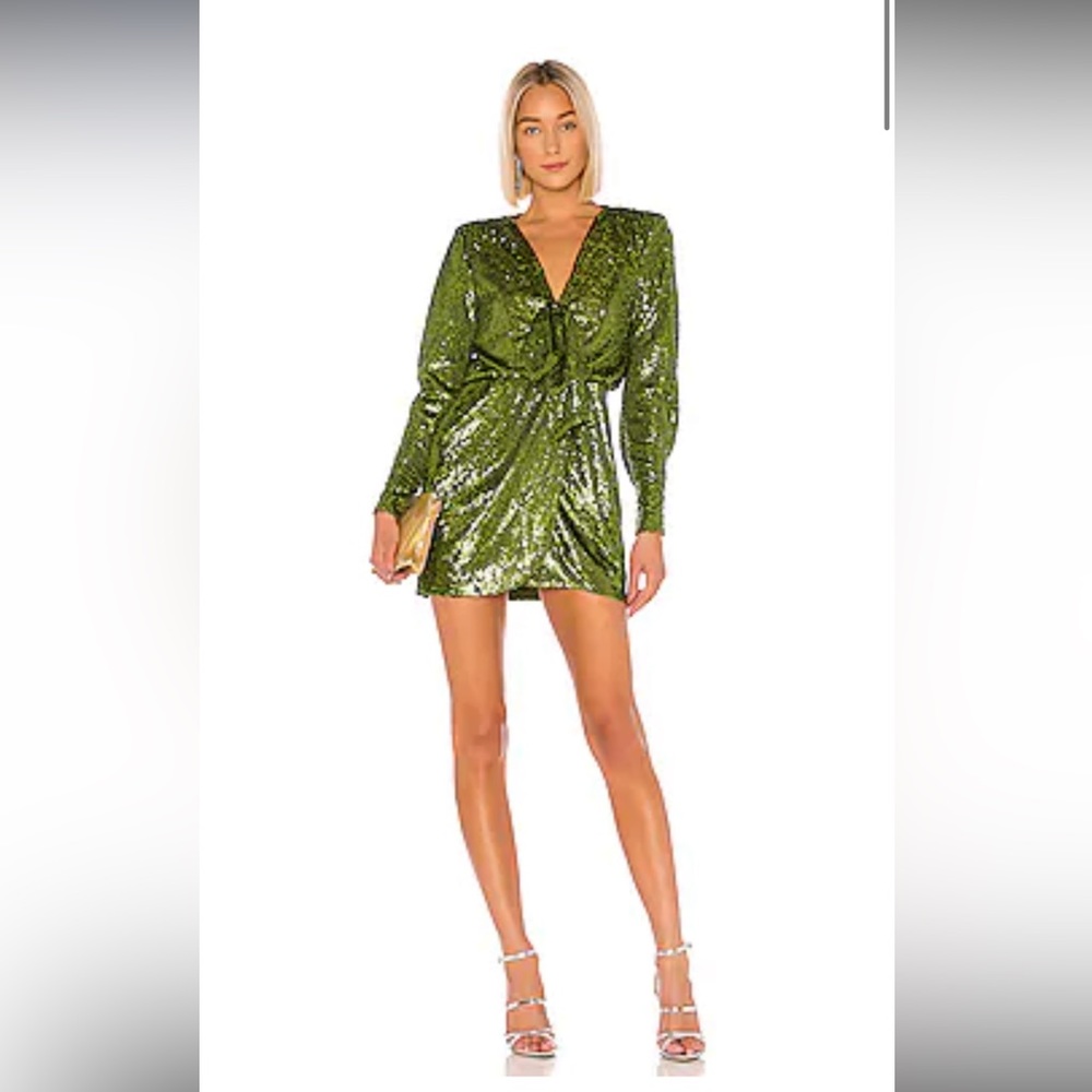 REVOLVE X CINQ A SEPT SKYLAR PERIDOT Lime Green SEQUIN Luxe Sparkle DRESS NWT 4